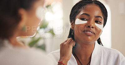 Buy stock photo Eye mask, gua sha and skincare with friends in home together for beauty or pamper day. Aesthetic, massage and transformation with happy women in bathroom of apartment for dermatology routine