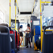 Bus Women And Travel With Payment Passengers And Morning Commute With bus-women-and-travel-with-payment-passengers-and-morning-commute-with