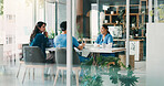 Manager, teamwork or nurses in hospital with surgeon, conversation or health treatment results in meeting. Glass, doctors or people in discussion for medical advice, planning and diagnosis research