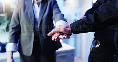 Buy stock photo Security, hands or stack in control room for teamwork, safety collaboration or support at night. Protection service, people or huddle in office for late shift, partner or solidarity for surveillance