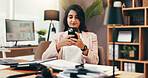 Phone, remote work and smile with woman in home office for account manager, financial advisor and communication. Virtual consultant, client portfolio and update with person for contact and email