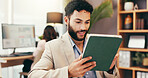Tablet, research and scroll with man in small business for account manager, financial advisor or communication. Virtual consultant, client portfolio and update with person for contact and email
