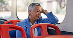 Business, commute and sleeping with woman on bus for travel or work destination in morning. Burnout, fatigue and public transportation with mature employee in vehicle for journey or trip to job