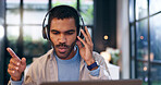 Streaming, headphones and laptop with black man at home for music playlist, audio editing software and track mixing. Subscription, songs and entertainment with person in apartment for dj recording