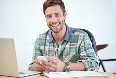 Programmer, portrait and laptop with office, research and creative work for entrepreneurship. Web designer, technology and website for blogging, email and networking for small business communication