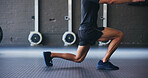Stretching, fitness and legs of man in gym to start workout, training and exercise for muscles. Sports, health club and person warm up for wellness, practice and strength for performance or endurance