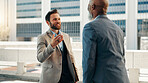 Meeting, happy and teamwork with business people in city for real estate developer, partnership and discussion. Property realtor, urban planning and project with employees outdoors for collaboration