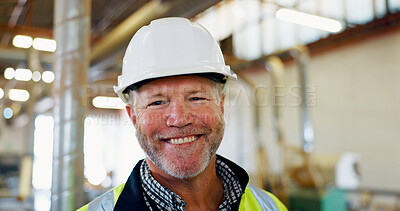 Buy stock photo Portrait, woodwork and manager with man in factory for furniture, manufacturing and carpenter. Lumber shipping, cabinetry construction and distribution warehouse with mature person as millworker
