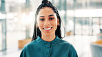 Portrait, business and woman with smile in office for bookkeeping, about us and accountant. Happy, female person and company consultant with financial experience, career ambition and asset management