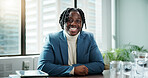 Smile, portrait and black man with confidence for business as regulatory affairs specialist in office. Happy, employee and professional worker, compliance officer and policy development coordinator