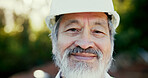 Happy, crossed arms and face of construction worker on site with confidence for repairs or building. Smile, pride and portrait of Asian foreman with engineering project development for maintenance.