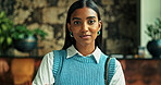 Portrait, business and Indian woman in office with confidence, ambition and job as green consultant. Smile, professional employee and worker with sustainability advisor or eco friendly specialist
