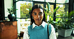 Portrait, business and Indian woman in office as green consultant with ambition for career. Pride, professional employee and confident worker with sustainability advisor or eco friendly specialist