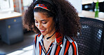 Contact us, headset and smile of woman in call center for assistance, communication or help. Business, customer service and feedback with happy employee in agency workplace for virtual support