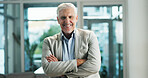 Portrait, business and man with arms crossed in office for corporate career, about us and finance consultant. Mature person, confident and ambition for financial advisor, asset management and company