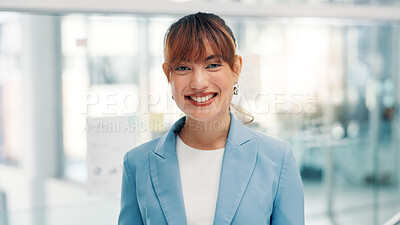 Buy stock photo Office, businesswoman and accountant in portrait with smile, confidence and about us for finance agency. Career, female person and financial advisor with happiness for investment, project and growth