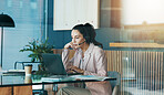 Office, businesswoman and research with laptop for call center, customer information and telemarketing. Workplace, mature person and consultant with headset for online review, sales report or reading