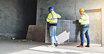 Men, teamwork and construction with solar panel for sustainability, installation and building renovation. Electrician, contractor and site collaboration with maintenance for infrastructure project