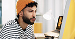 Startup, web designer and man on computer in office for software, website update or user interface. Creative agency, professional and person on pc for online project, graphic design and internet