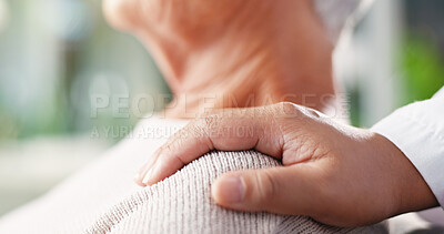 Buy stock photo Checkup, doctor and support for senior patient, hospital and consultation for healthcare, empathy or ill. Clinic, medical professional and care for elderly person with dementia, sickness or diagnosis