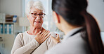 Physiotherapy, shoulder pain and healthcare with old woman and doctor for rehabilitation, osteoporosis or medical. Physical therapy, help and advice with people for healing and orthopedic exam