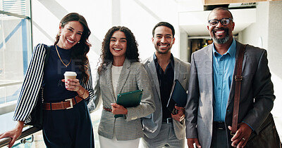 Buy stock photo Portrait, group and business people in office, teamwork and diversity with confidence, finance advisor or smile. Collaboration, accounting or employees in workplace, cooperation or support with pride