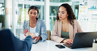 Buy stock photo Business, discussion and people with documents in meeting to assess financial performance, forecasting or planning. Finance manager, teamwork or stats report for timeline review or cash flow analysis