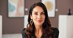 Smile, woman and portrait of curator at art gallery for creative career as exhibition coordinator. Confidence, museum and professional artwork director, worker and happy employee in office in France