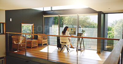 Buy stock photo Computer screen, laptop and businesswoman in office with statistics research for global investment. Technology, finance and female financial analyst with international profit or revenue growth.