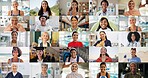 Collage, portrait and different women with generations, career and kids with diversity. Montage, smile and confident female people with pride as worker, graduate student and professional doctor