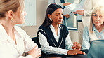 Research, audit and business women on laptop for meeting, collaboration and investment news. Finance, planning and financial advisor typing for teamwork, accounting and risk management in company
