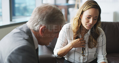 Buy stock photo Office, financial advisor and business people in meeting for planning, consulting and budget report. Professional, corporate and man with woman for finance review, company audit and investment