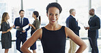 Office, businesswoman and portrait with lawyer for about us, professional career and confidence. Workplace, female person and attorney with smile for meeting, ambition and case justice at law firm