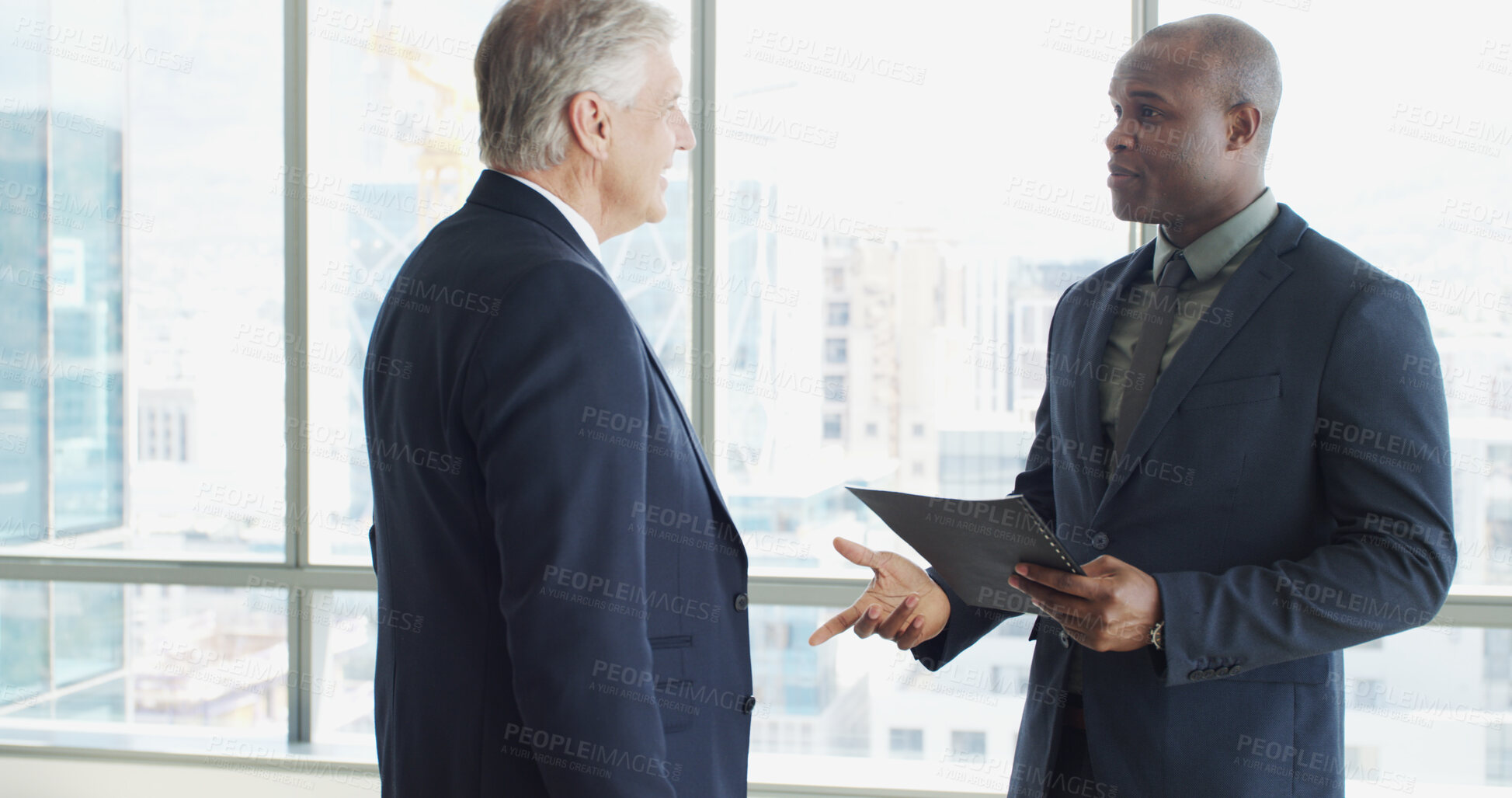 Buy stock photo Business, ceo and men with document, meeting and team with financial report, colleagues or proposal. Office, collaboration and people with file for stock market, reading and opportunity for investor