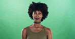 Afro, creative and portrait with black woman in studio for career as confident fashion designer. Design, proud and style with African entrepreneur on green background for small business startup