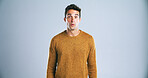 Portrait, man and shocked with surprise in studio for bad news, drama and reaction for gossip. Mockup space, person and no way expression for story, hearing rumor and announcement on gray background