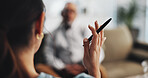 Psychologist, talking and advice for patient, hands and consultation for mental health and services. Appointment, people and back of therapist with help, discussion or counselling of client in clinic