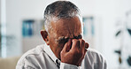 Crying, man and emotional for loss, appointment or elderly patient with grief, mental health or sad. Depressed, mourning and senior person with loneliness in clinic, psychology and unhappy with tears