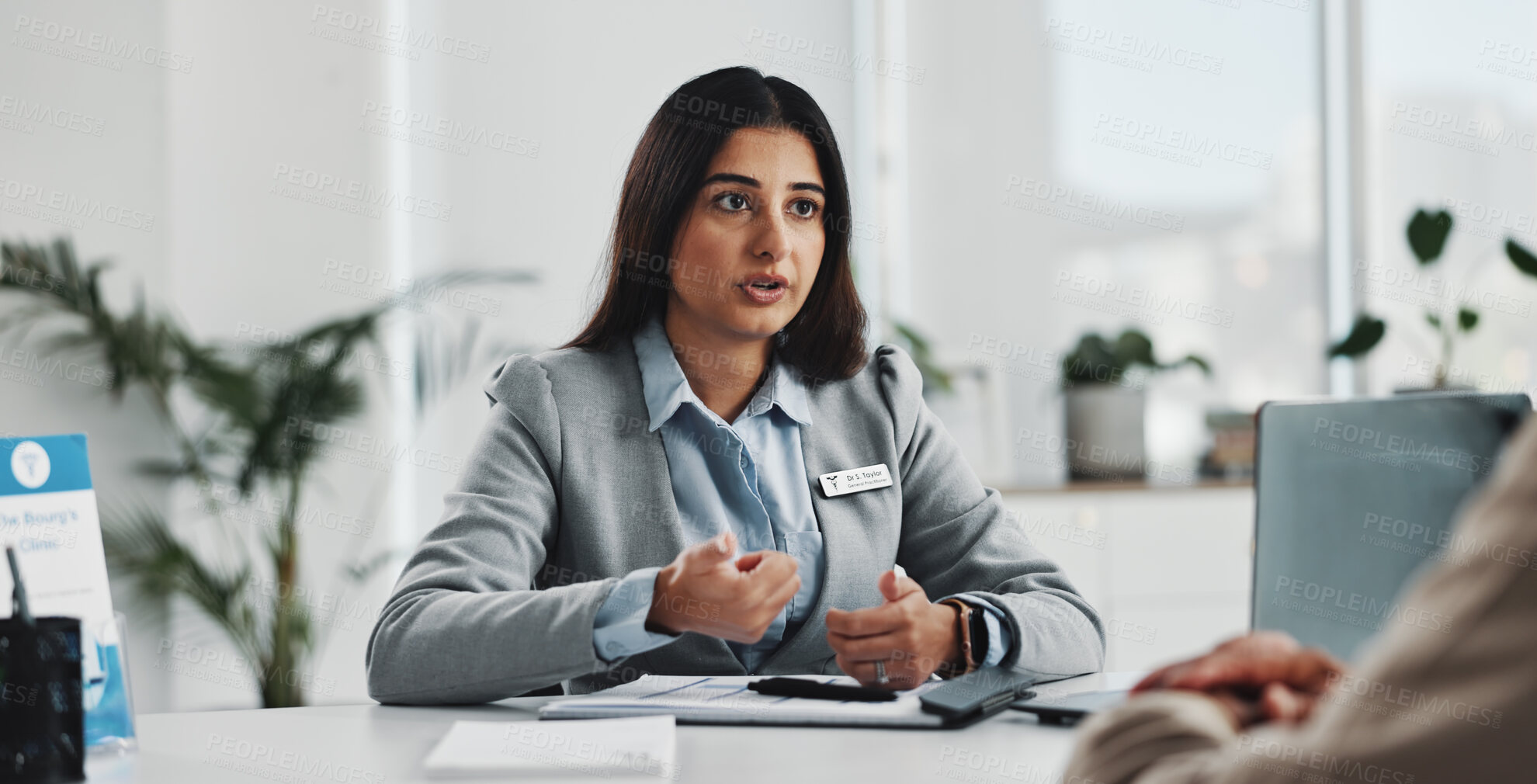 Buy stock photo Healthcare, woman and doctor with patient for consultation in hospital office for appointment. Medical service, discussion and female general practitioner with person for advice at checkup in clinic.