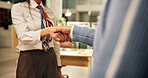 Agreement, colleagues and people in office, handshake and collaboration for business merger or deal. Night, investor and shaking hands with client for opportunity, thank you and gesture in company