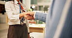 Deal, colleagues and people in office, handshake and collaboration for business merger or agreement. Night, investor and shaking hands with client for opportunity, thank you and gesture in company
