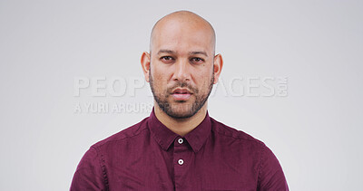 Buy stock photo Serious, man or portrait of teacher in studio for college, education or university course. Face, school and proud male educator isolated on white background for learning, about us and teaching