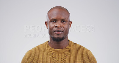 Buy stock photo Serious, portrait and black man in studio with confidence for education, knowledge or high school career. Pride, male person and African teacher with job opportunity for tutoring on white background