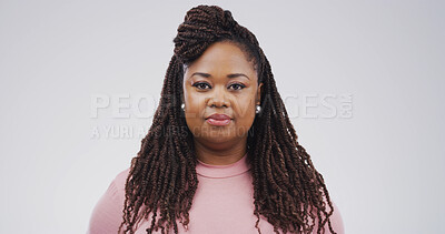 Buy stock photo Smile, confident and portrait of black woman in studio with career in education at high school. Pride, face and African teacher with job opportunity for tutoring or knowledge by white background.