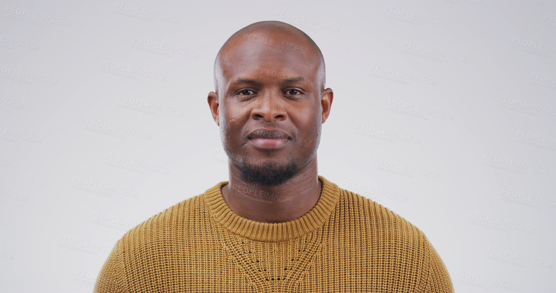 Buy stock photo Portrait, creative and black man as reporter in studio of career pride, about us and journalist. Male author, job ambition and reporting news, story writer and publication agency on white background