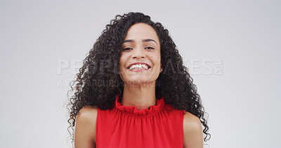 Buy stock photo Education, portrait and smile of tutor on studio space for development, learning or university study. College, future and growth with happy woman isolated on white background for knowledge or school