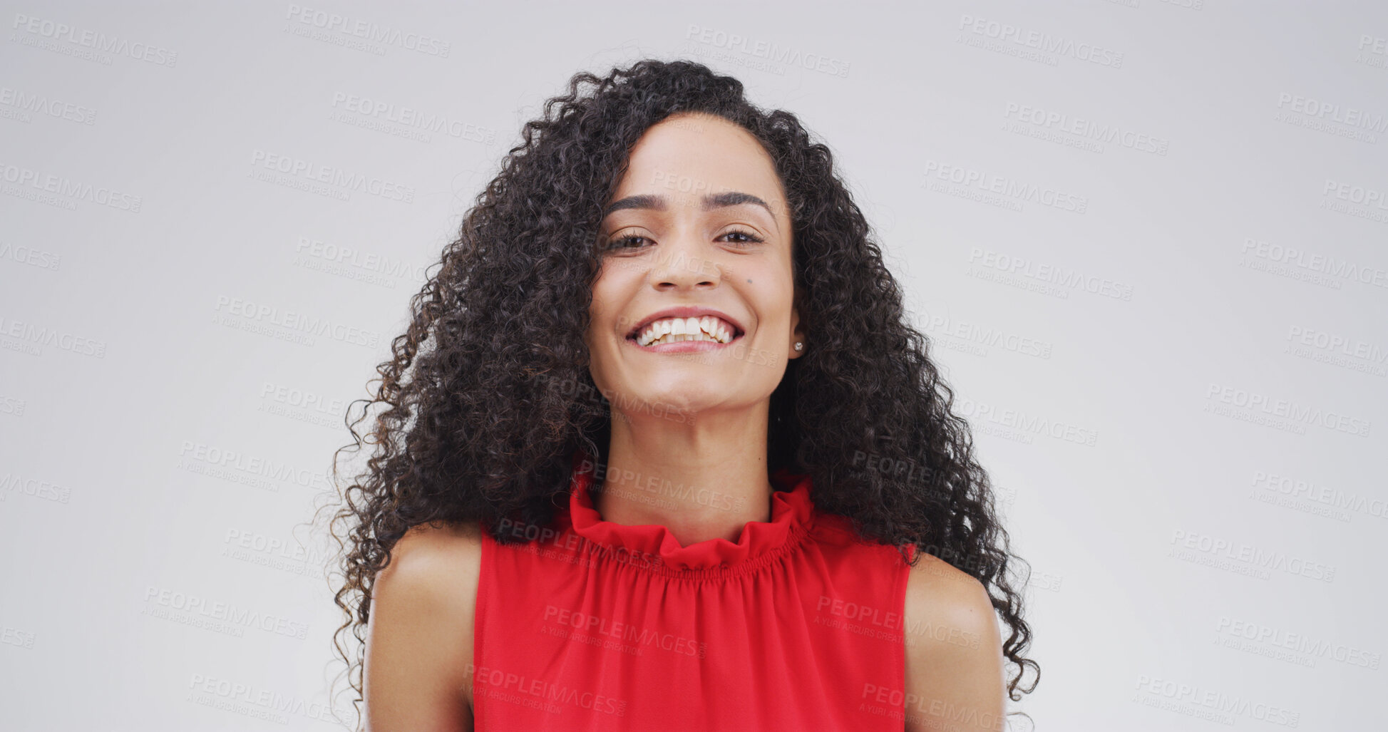 Buy stock photo Education, portrait and smile of tutor on studio space for development, learning or university study. College, future and growth with happy woman isolated on white background for knowledge or school