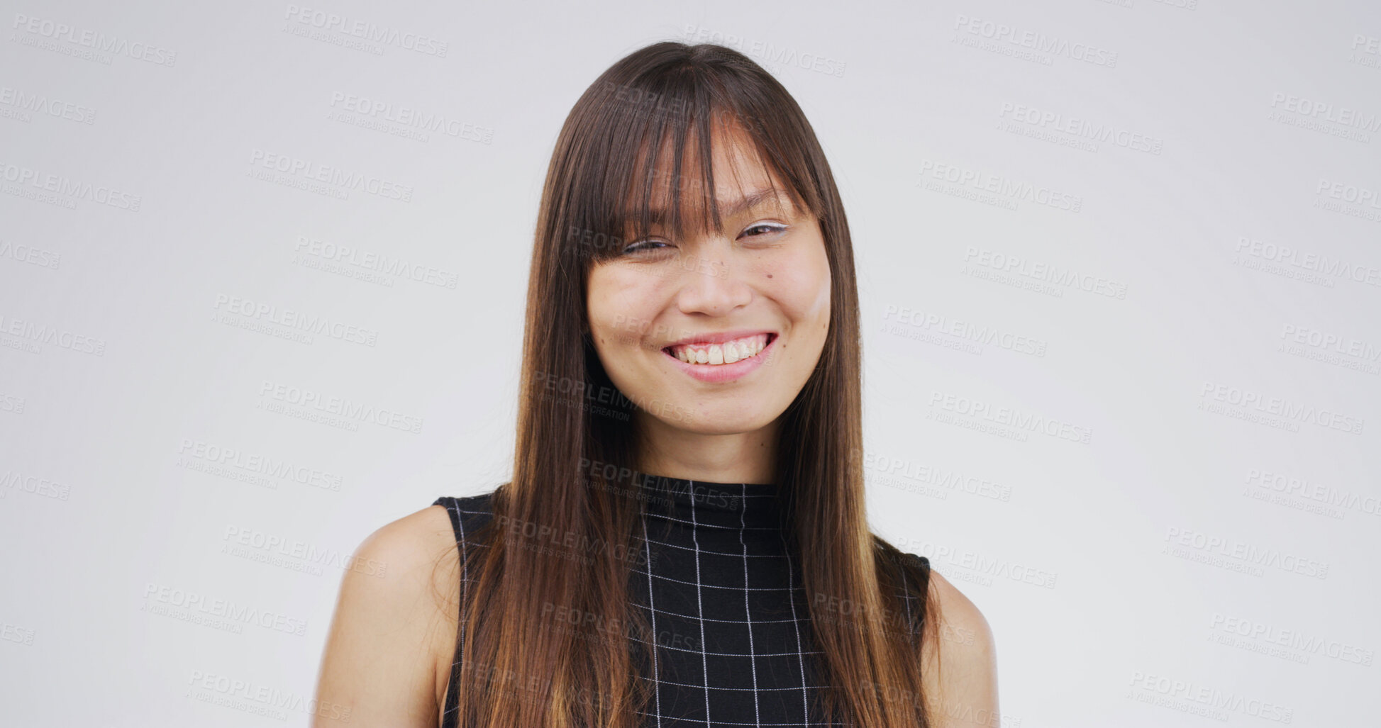 Buy stock photo Smile, professional and portrait of business asian woman in studio for interior designer, project progress and pride. Startup, opportunity and happy with female person on white background space