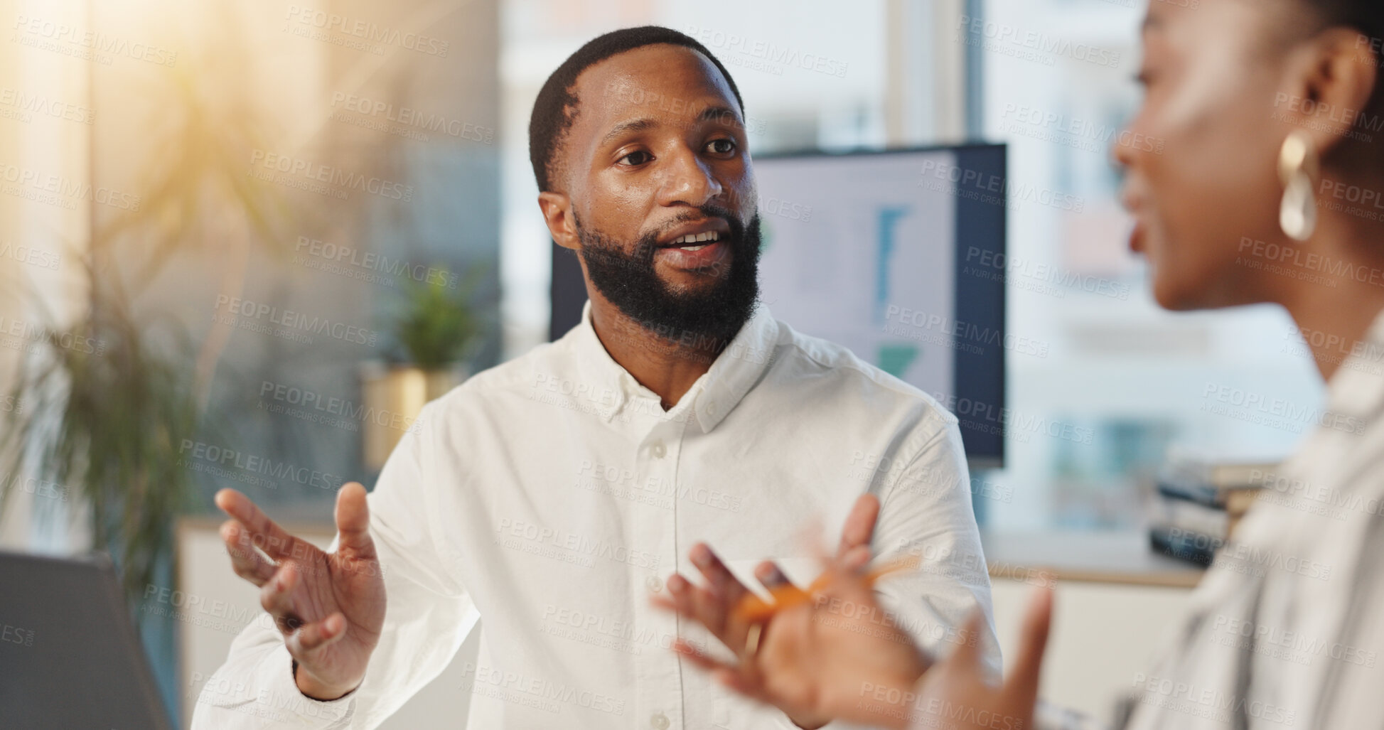 Buy stock photo Business, black people and team planning in office for financial schedule, briefing and feedback. Collaboration, discussion and proposal for accounting, brainstorming solution or audit in meeting