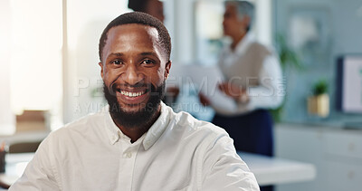 Buy stock photo Business, office and portrait of man with smile for accounting career, pride and confident. Professional, happy and corporate worker with ambition for asset management, investment and finance advisor